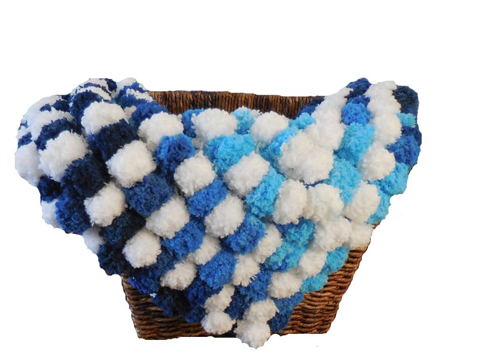 Baby Boy Photo Prop Blue and White Pom Pom Blanket Mat